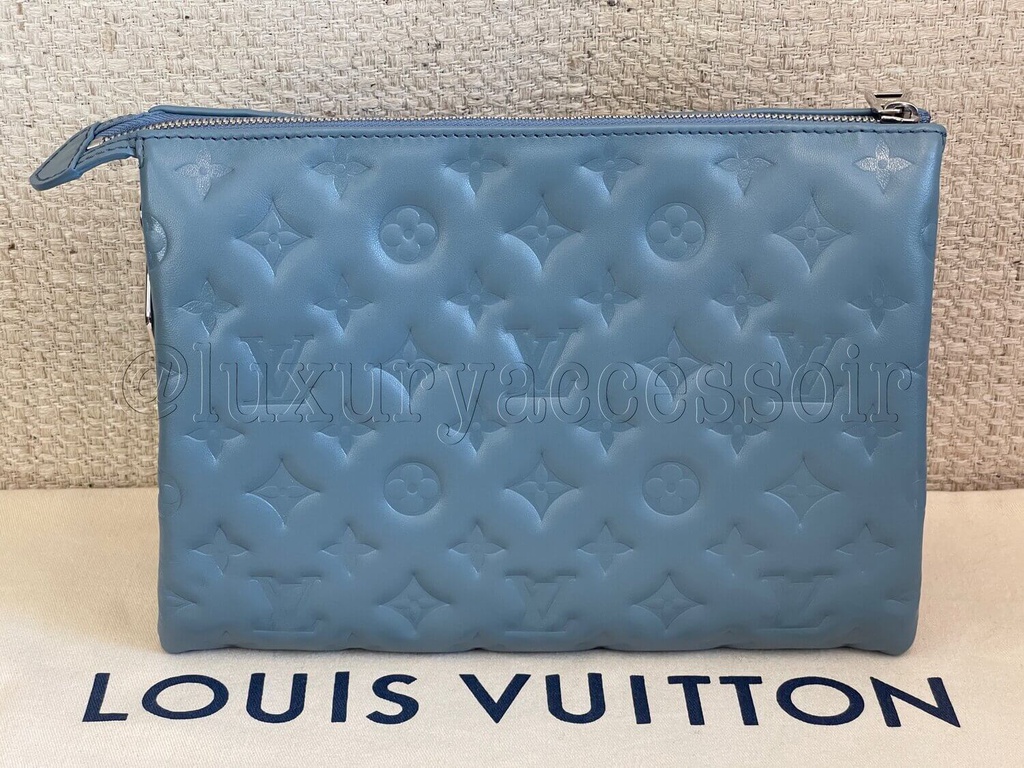 残少! Louis Vuitton ルイヴィトン COUSSIN PM BLEU GLACIER LOUIS VUITTON Lambskin Embossed Monogram Coussin PM Blue